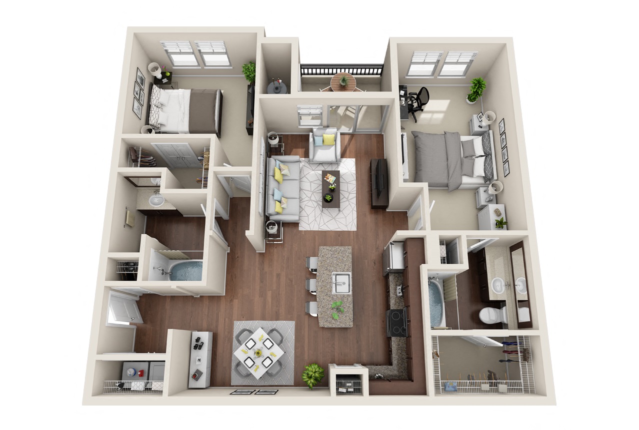 Floor plan for 2 beds, 2 baths, 1236 sqft